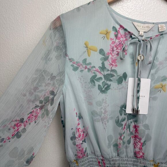 Ted Baker London Klara Sorbet Floral Ruffle Peplum Top Size 2 - Picture 3 of 14